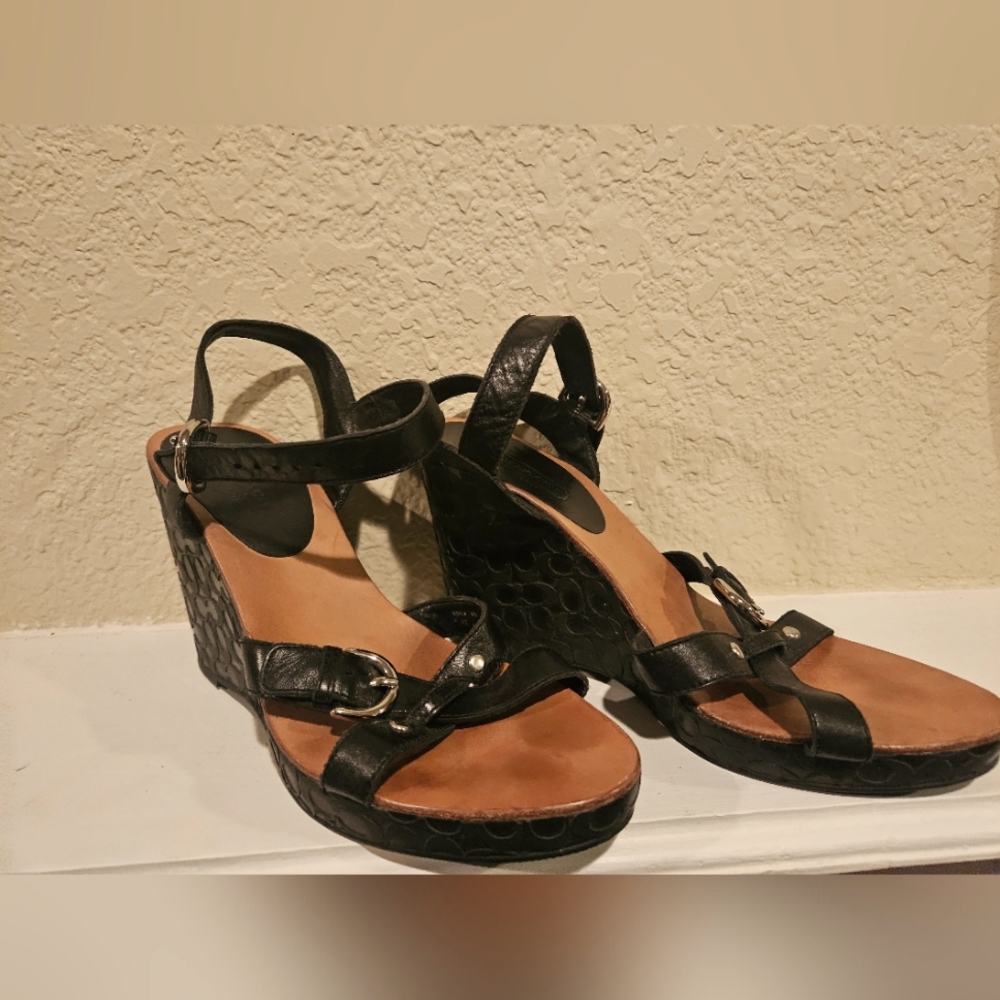 Black COACH wedges